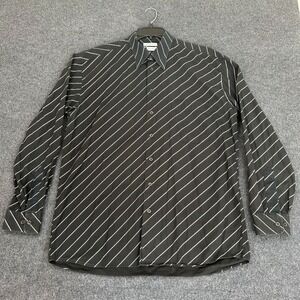 BACHRACH Men's Shirt Cotton Long Sleeve Button Down Black White Stripe Large